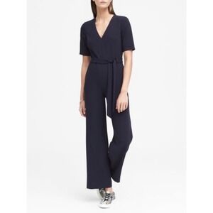 Banana Republic Navy Blue Belted V-Neck Pantsuit Jumpsuit Size 2